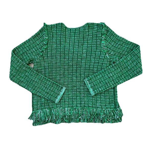 Lilly Pulitzer Simora Fringe Cardigan Evergreen Exotic Tweed Sweater Size Large - Picture 4 of 11